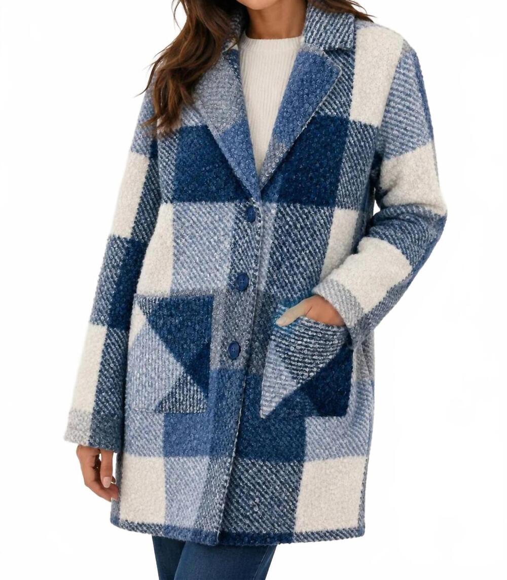 NEW CHARLIE B plaid bouclé knit tailored coat in classic blue